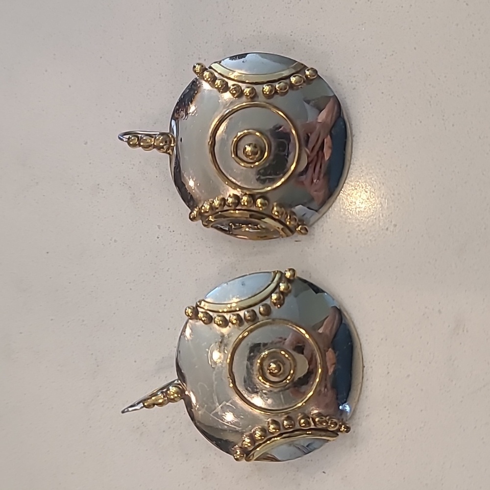 Vintage Retro French Wire Silver and gold disc earrings